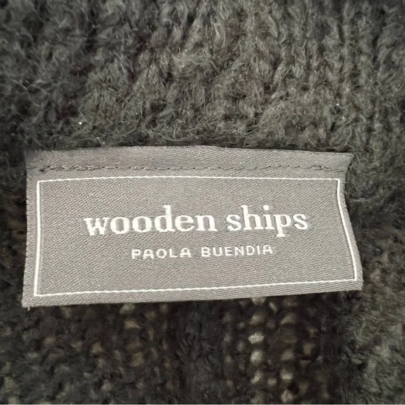 Wooden Ships Cowl Neck Poncho Sweater Womens Mohair Wool Blend Fringe Black X/S - Picture 7 of 11